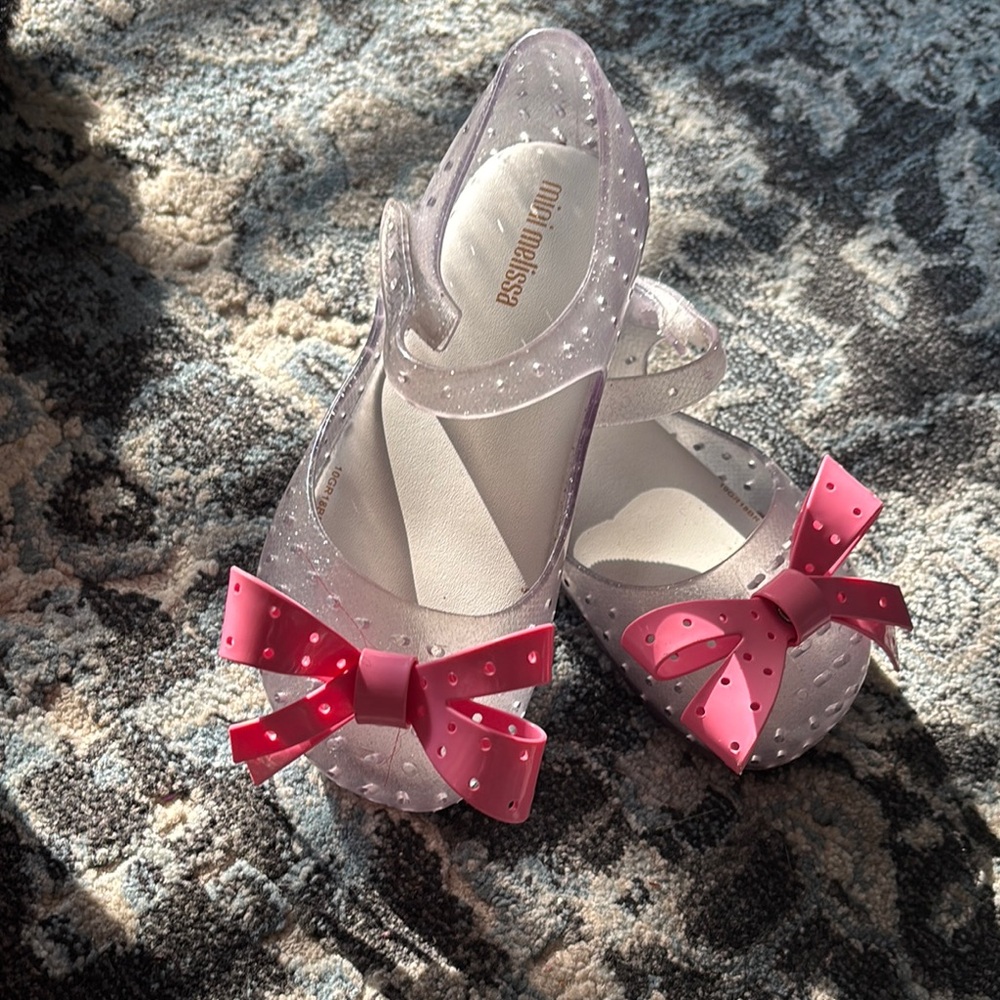 Mini Melissa Pink and White Dress Shoes with Elegant Bows